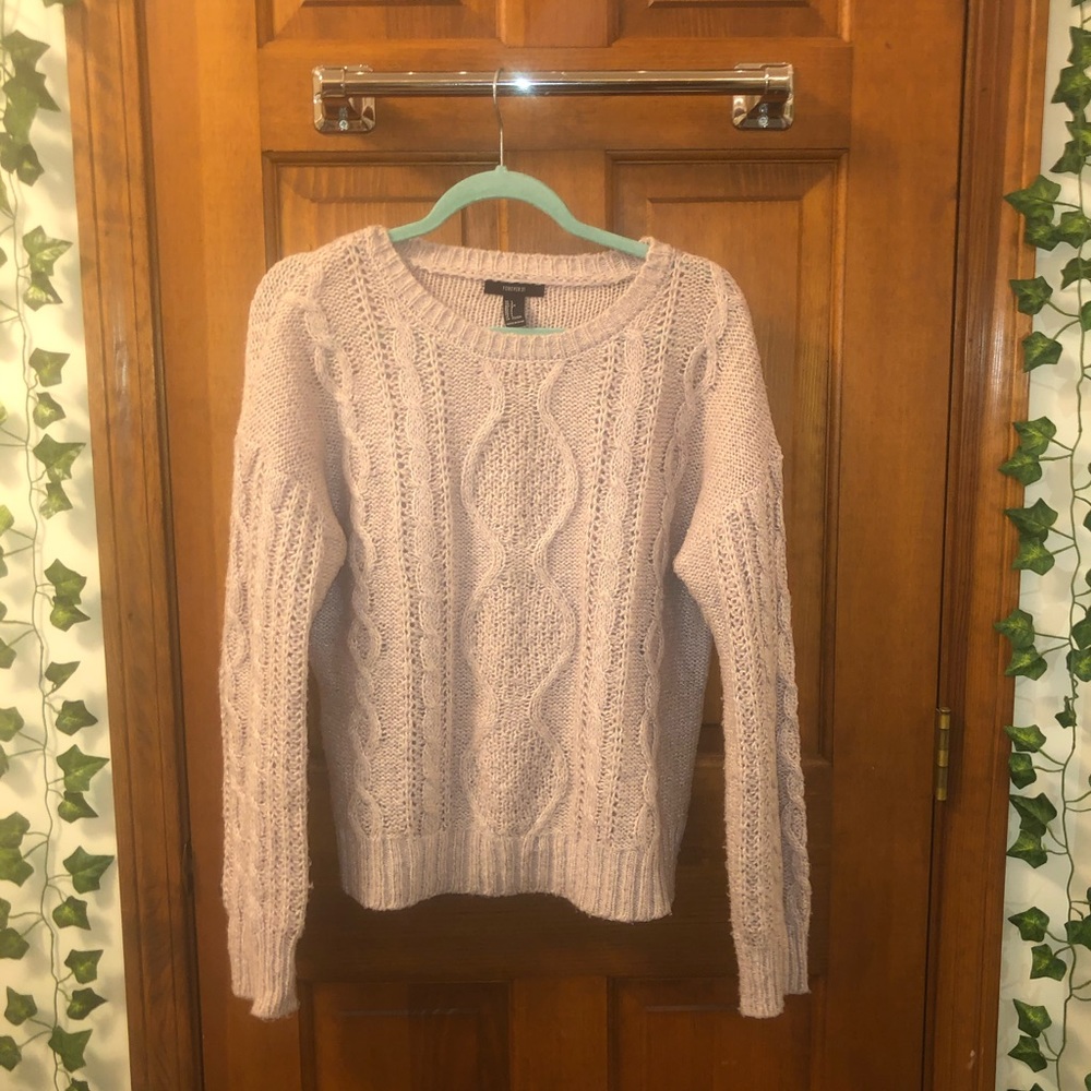 Soft pink cable knit sweater